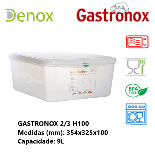 Caixa Gastronorm 2/3 9Lt 12500 354X325X100Mm Denox          