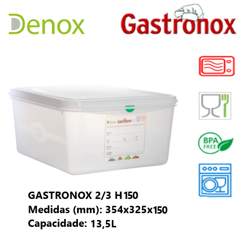 Caixa Gastronorm 2/3 13,5Lt 12510 354X325X150Mm Denox       