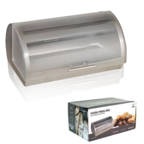 Caixa Pão Inox C/Tampa Acrilica Transp.39X28X19Cm Tk1124    