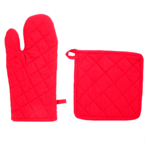 Luva E Pega-Panela Cor Vermelha 100% Algodão                