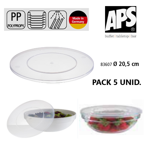 Pack De 5 Tampas 20,5X0,5Cm Pp P/Taças De 20Cm Aps          