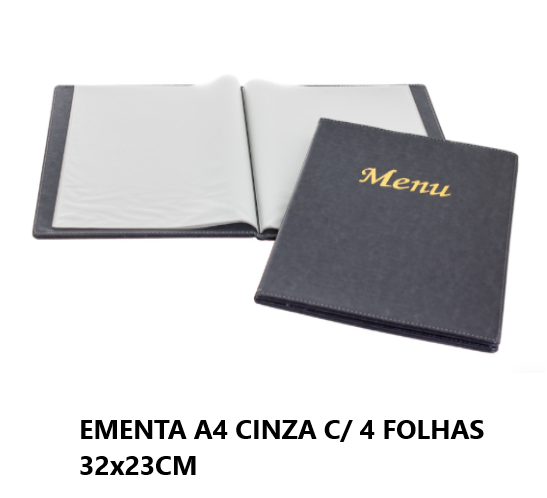 Ementa A4 Cinza C/ 4 Folhas 32X23Cm Gravação  Menu          