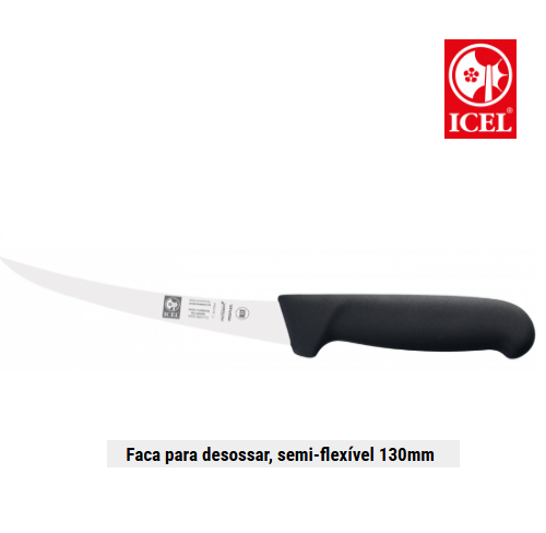 Faca Para Desossar, Semi-Flexível 130Mm Cabo Preto Icel     