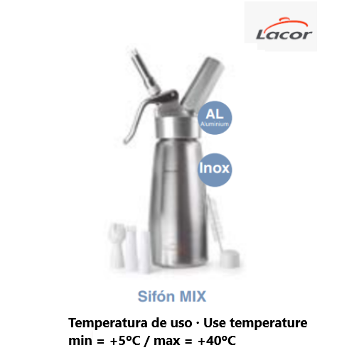 Sifão Para Creme White 0,25 Lt Min=+5ºc/Max=+40ºc Lacor     