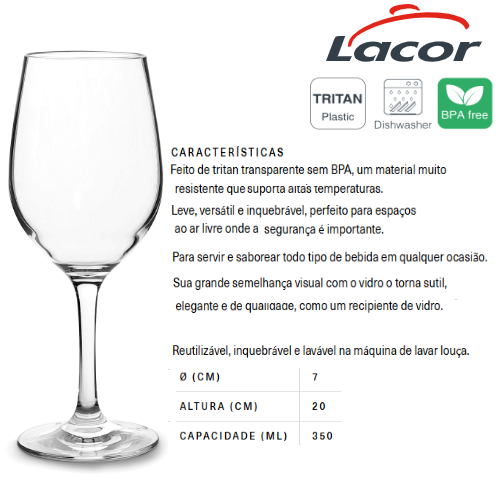 Calice Plastico Tritan Sem Bpa Ø7X20Cm Cap. 350Ml Lacor     