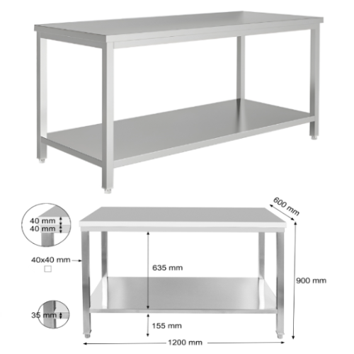 Bancada Inox 2 Níveis 1200X600X900Mm                        