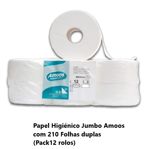Papel Higiénico Jumbo Amoos C/210 Folhas Duplas Pack12 Rolos