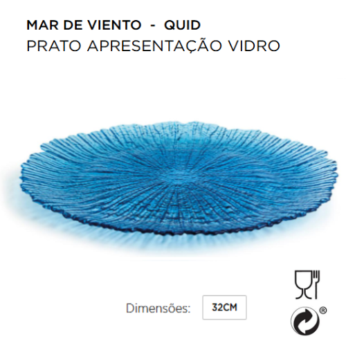 Prato Vidro 32 Cm Azul Relevo Lapa Mar De Viento Qd         