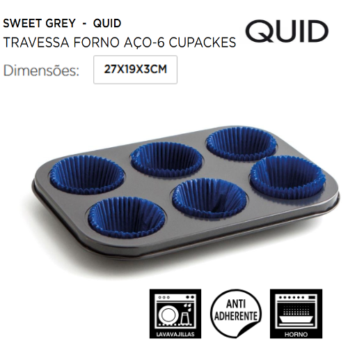 Travessa Forno 6 Cupcakes 27X19X3Cm Sweet Grey  Quid        