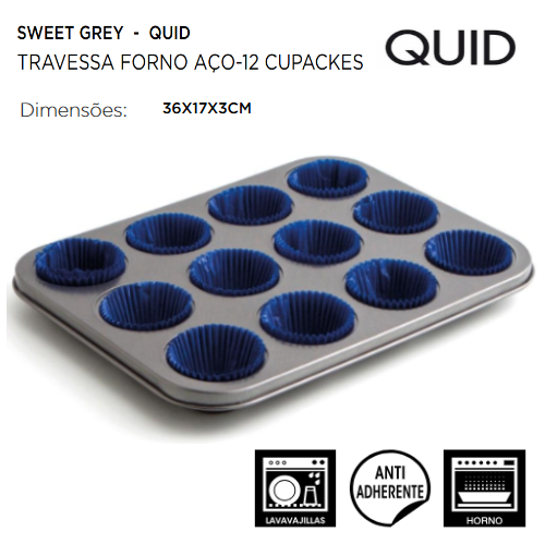 Travessa Forno 12 Cupcakes 36X17X3Cm Sweet Grey  Quid       