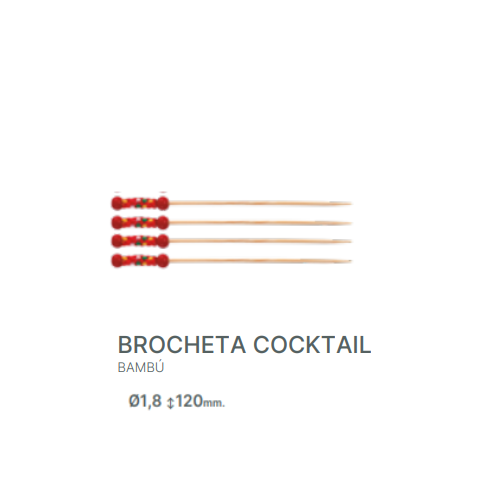 Palito Bambu Cockteil Vermelho Ø1,8X120Mm Pack De 200 Unid. 
