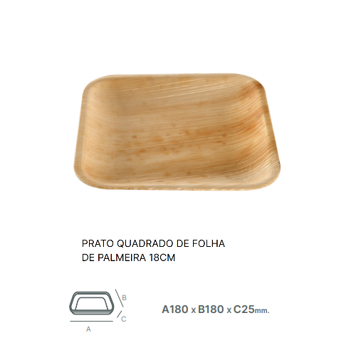 Prato Quadrado Folha De Palma 180X180X25Mm Pack 25 Unid.    