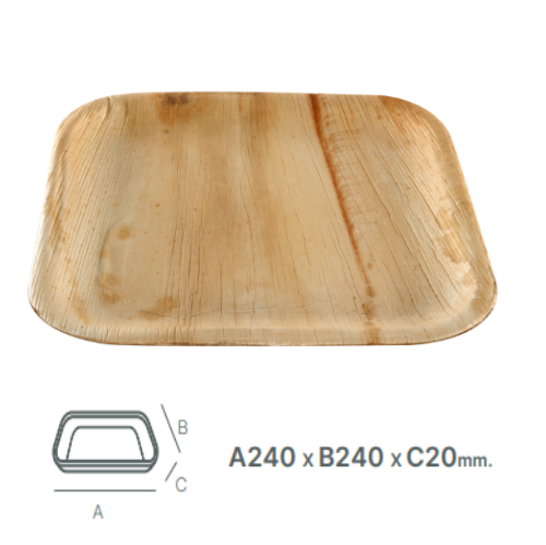 Prato Quadrado Folha De Palma 250X250X20Mm Pack 25 Unid.    