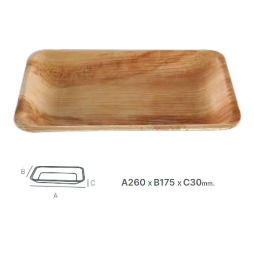 Prato Retangular Folha De Palma 260X175X30Mm Pack 25 Unid.  