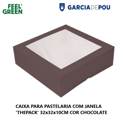 Caixa De Pastelaria C/Janela Cor Chocolate 32X32X10Cm 50 Uni