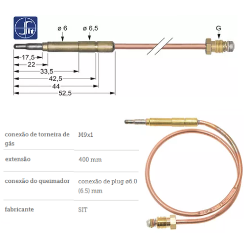 Termopar M9X40Cm Plug Ø6.0 (6.5) Mm Sit                     