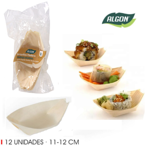 Pack De 12 Barquitas Madeira 10Cm Biodegradaveis  Algon     