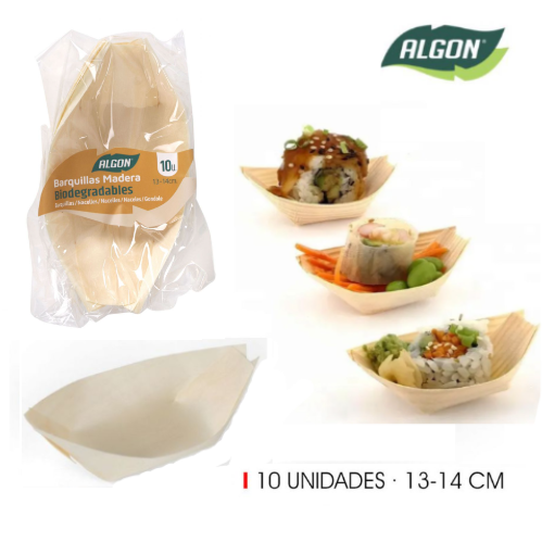 Pack De 10 Barquitas Madeira 12,5Cm Biodegradaveis  Algon   