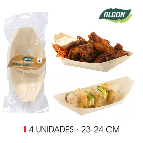 Pack De 4 Barquitas Madeira 23Cm Biodegradaveis  Algon      