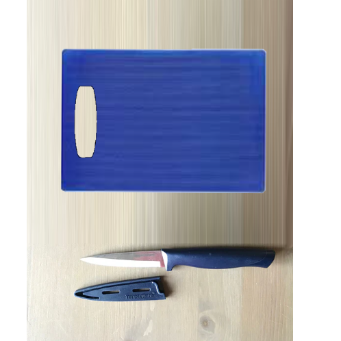 Set Cozinha Azul-Faca Descascar 10Cm+Tábua 18X27X0,3Cm      