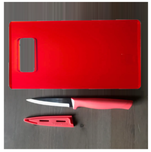 Set Cozinha Vermelho-Faca Descascar 10Cm+Tábua 18X27X0,3Cm  