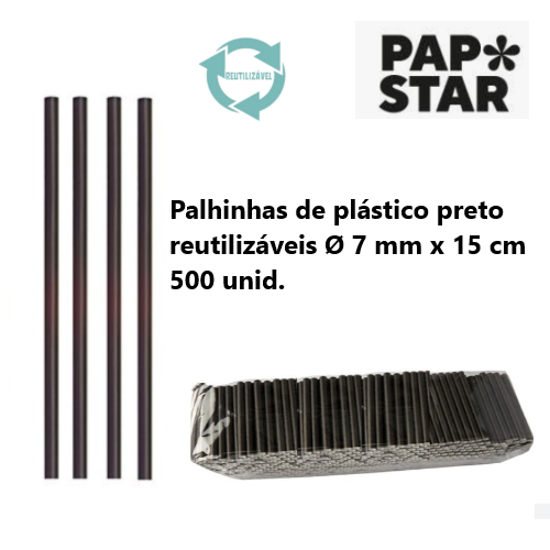 500 Palhinhas De Cocktail Pp Ø 7 Mm · 15 Cm Preto "Reuse    