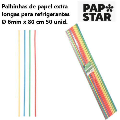 50 Palhinhas Maxi Papel Ø 6 Mm · 80 Cm Cores Sortidas       