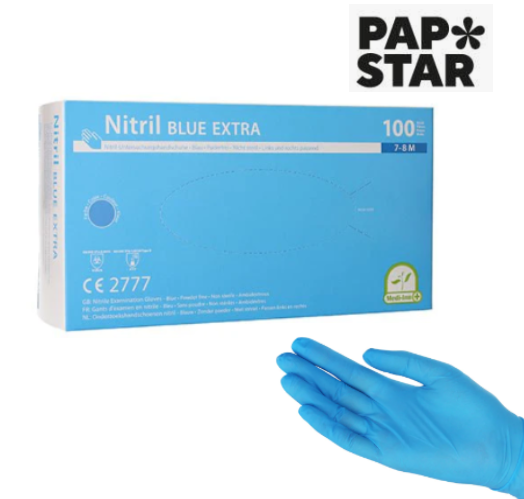 Luvas Nitrilo Sem Pó Talco Azul Blue Extra Medida M 100 Unid