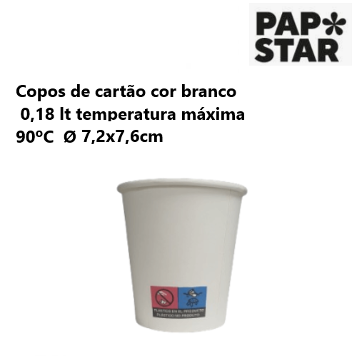 50 Copos De Cartão To Go 0,18 Lt Ø 7,2 Cm · 7,6 Cm Branco   