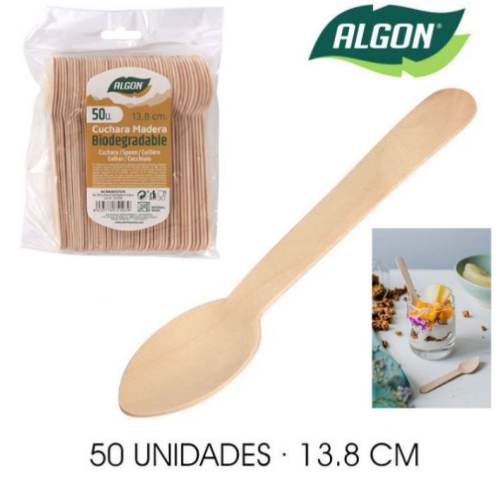Colher De Café Madeira 13,8Cm 50 Unid. Algon                