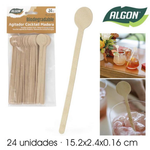 Agitador De Cocktail Madeira 15,2X2,4Cm 24 Unid. Algon      