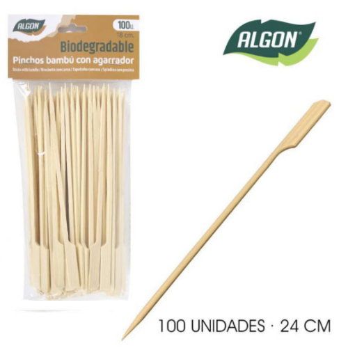 Espeto De Bambu Com Agarrador 24Cm 100 Unid. Algon          