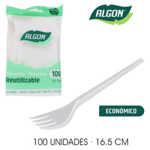 Pack De 100 Garfos Plastico Reutilizável 16,5Cm Algon       