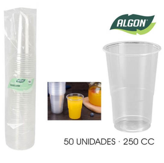 Pack De 50 Copos Plastico Reutilizável 250Cc Algon          