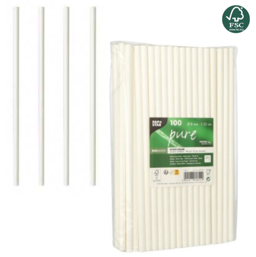 Palhinhas De Papel Branco Smoothie Ø8Mmx25Cm 100 Unid Pure  