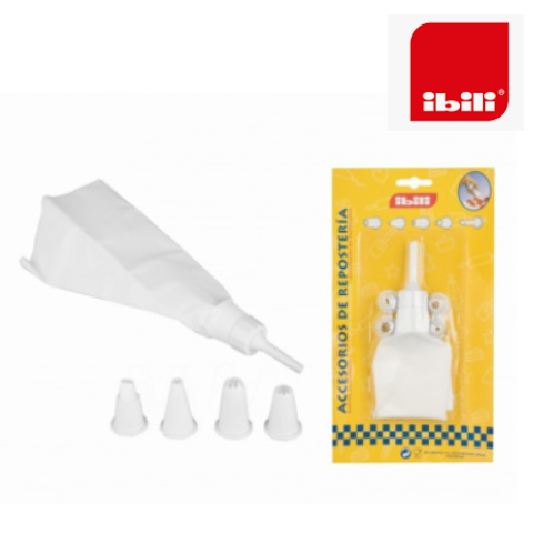 Saco Pasteleiro Plástico 30Cm C/5 Boquilhas  Ibili          