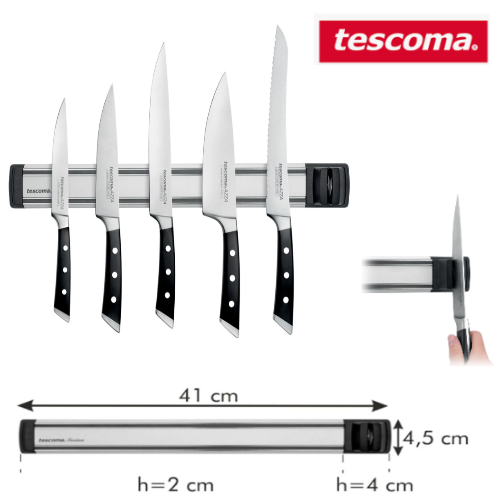 Barra Magnética Para Facas 41Cm President C/Afiador Tescoma 