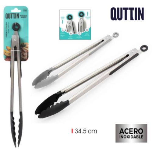 Pinça De Cozinha Ponta Pbt Cabo Inox 34,5Cm Quttin          