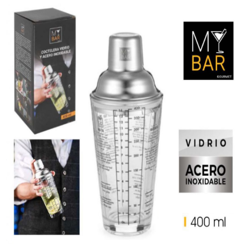 Shaker Em Vidro Com Tampa Inox 400Ml Mybar                  