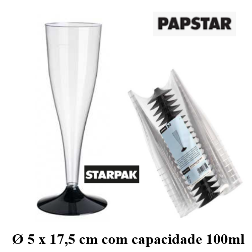 Copos Champanhe Plástico Transp Pé Preto 100Ml 20 Unid      