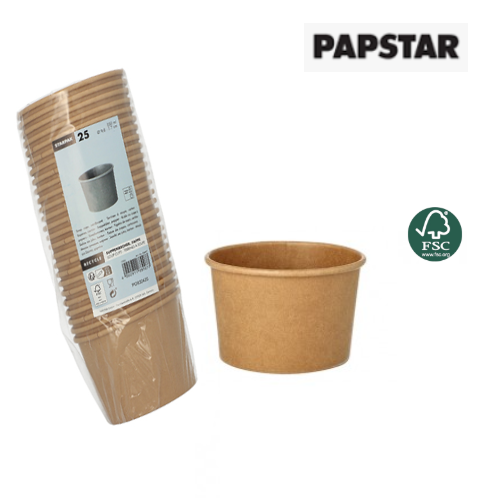 25 Tigelas De Sopa Cartão Castanho 350Ml Ø9,8X7Cm Papstar   