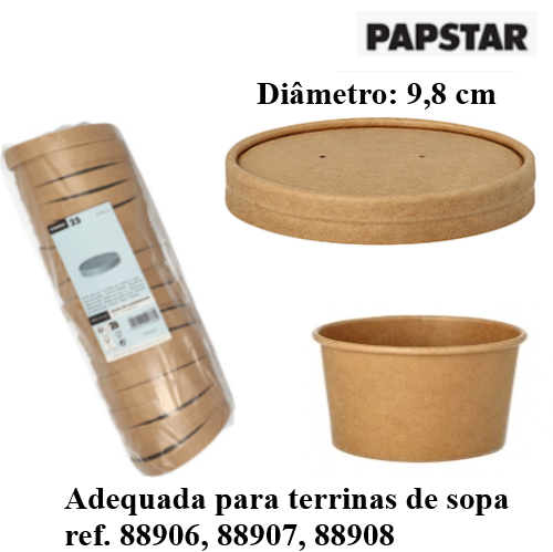 25 Tampas Para Terrina De Sopa Redonda Em Cartão Ø9,8X1,6Cm 