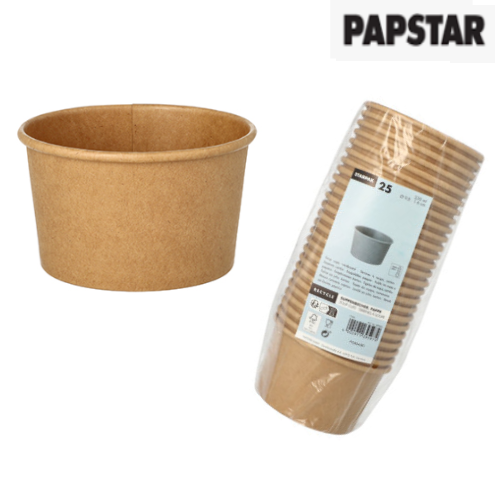 25 Tigelas Redondas De Cartão Castanho 230Ml Ø 9,8X6Cm      