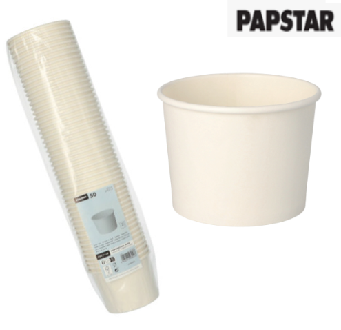 50 Tigelas De Cartão Redondas Brancas 350Ml Ø 9,9X7Cm       