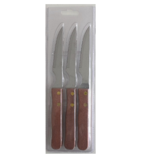 Conjunto De 3 Facas Bife Cabo Madeira 11Cm                  