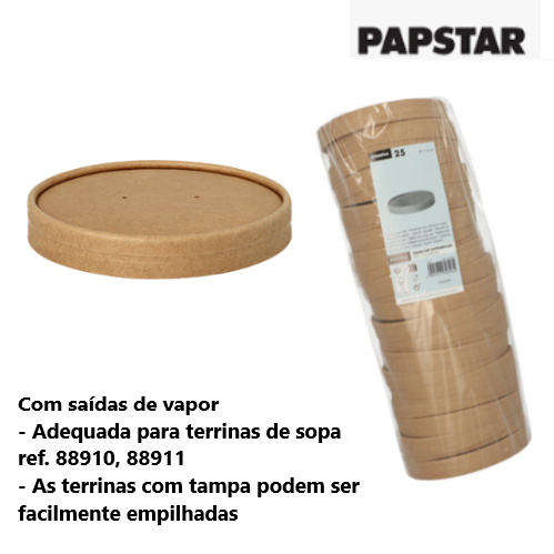 25 Tampas Para Tigela Sopa Cartão Redondo Ø11,5X1,6Cm Castan