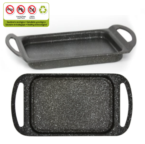 Tabuleiro Grill Liso Aluminio Granitado Todo Calor 45X25,7Cm