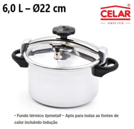 Panela De Pressão Aluminio Todo Calor 6Lt 22Cm Celar        