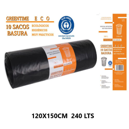 Rolo 10 Sacos Lixo Pretos 120X150Cm  240 Lts                