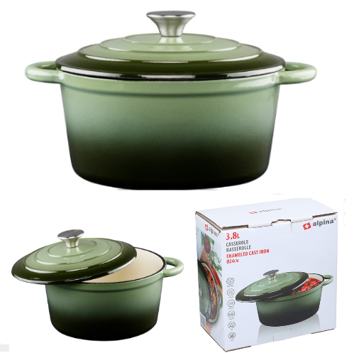 Caçarola Ferro Fundido Esmaltada Verde 3,8Lts Ø24X11,8Cm    